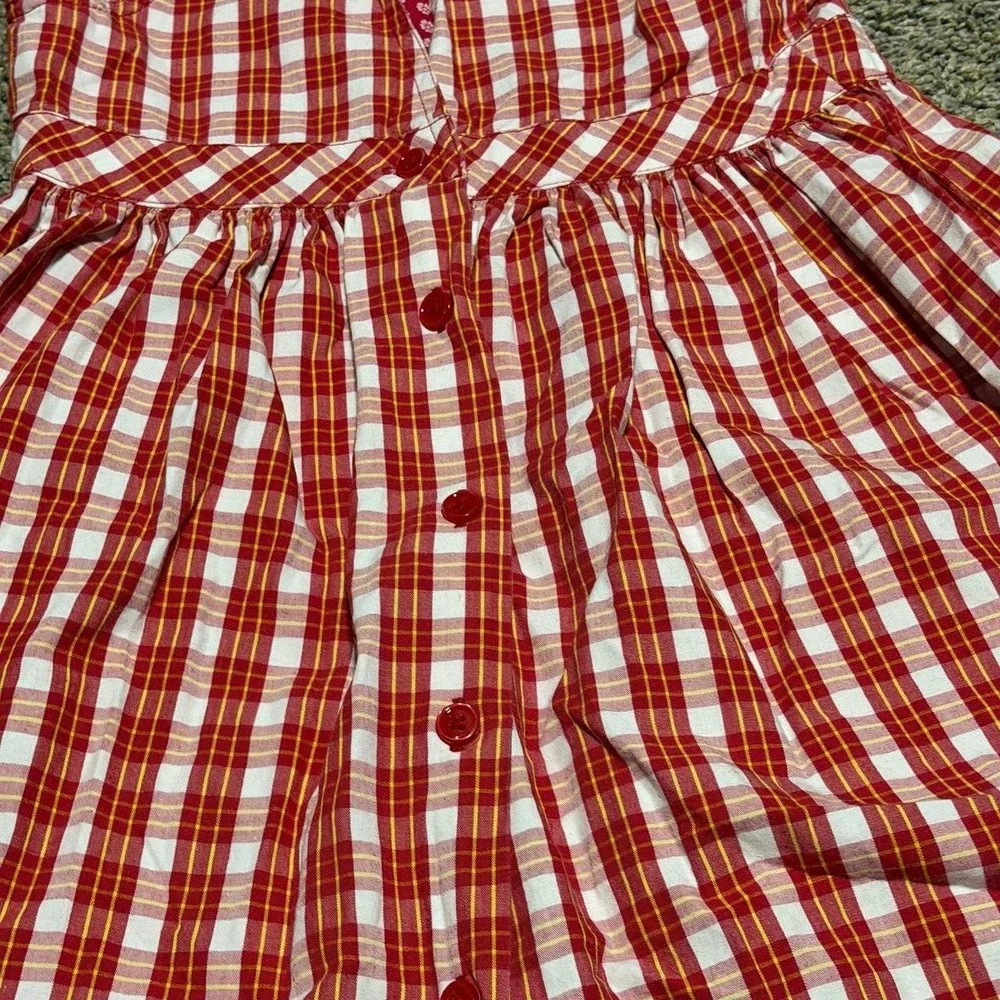 Vintage Gymboree Girls Large 4-5 Red Plaid Apple Jumper Dress Cottagecore